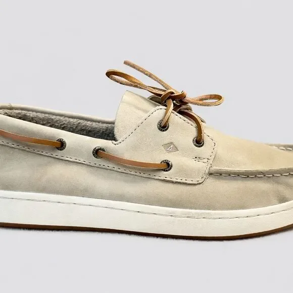 Sperry Cup II Boat Shoes Boys Size 6 Leather Beige Memory Foam Loafers