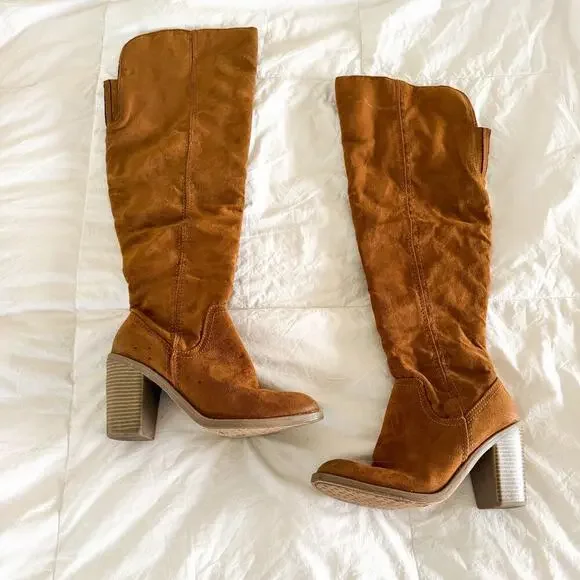 Universal Thread Brown Tan Over The Knee High Boots Block Heel Suede Womens 8