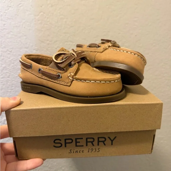 Sperry Kids Tan Leather Moccasin Boat Shoes