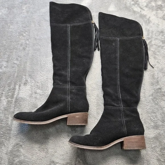 Gibson Ammelia Latimer Black Suede Over The Knee Tassel Boots Womens 9.5M Block