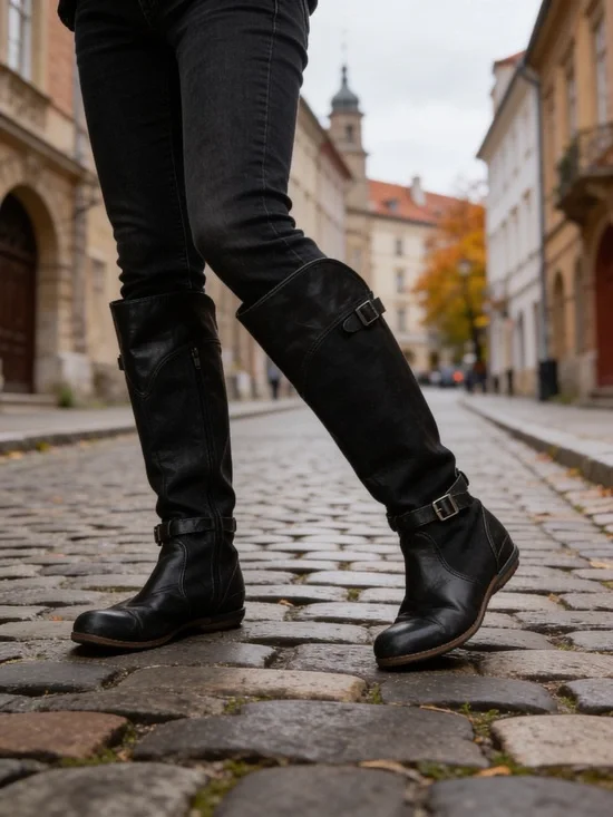 Patagonia Black Over-the-Knee Buckle Riding Boots