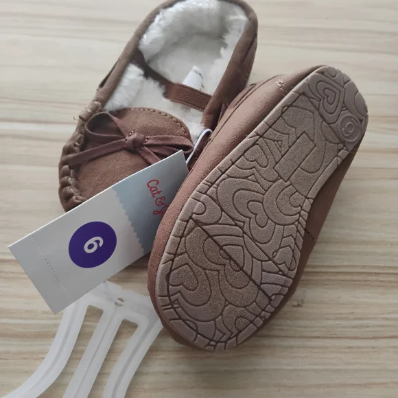 Cat & Jack Brown Kids Moccasins with Heart Sole