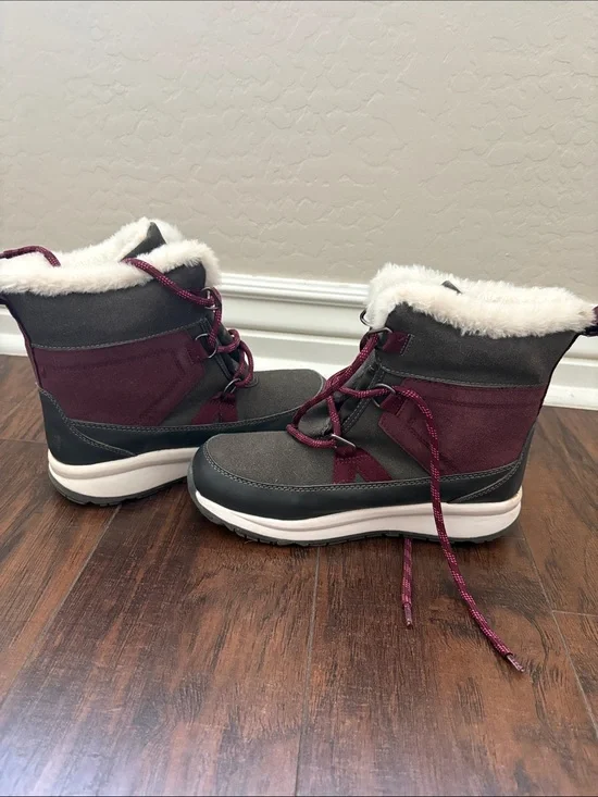 Cat & Jack Burgundy and Gray Faux-Fur Winter Boots