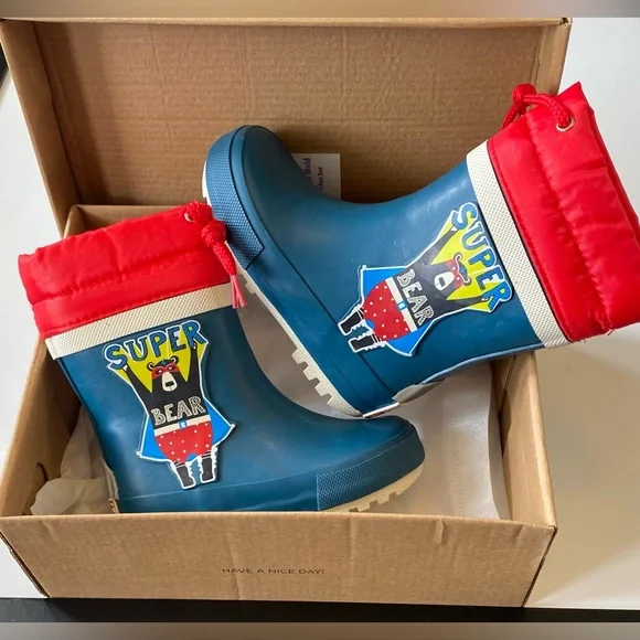 BORGAMES Blue Welly Boots Super Bear Toddler 6 New In Box