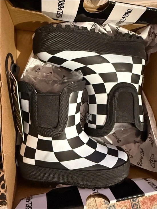 Kids Black & White Checkered Rain Boot