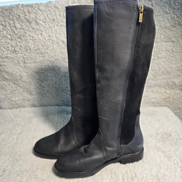 Lucky Brand Black Leather Riding Boots Womens‎ 8.5 Knee High Side Zip Low Heel