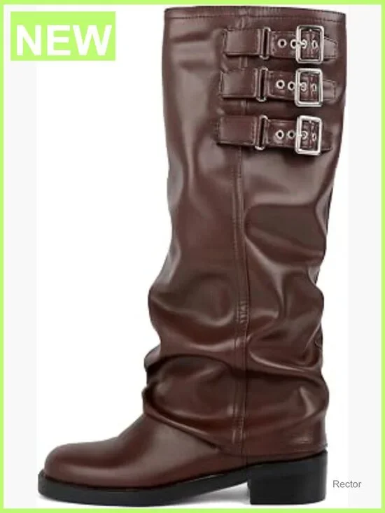 Fold Over Knee High Slouch Boots Chunky Goth Platform Square Toe Riding Boots