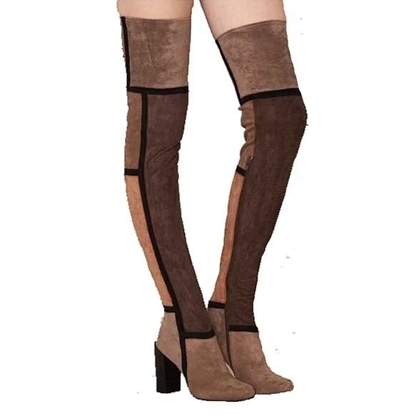 JEFFREY CAMPBELL Finestra OTK Over the Knee Patchwork Heeled Boots