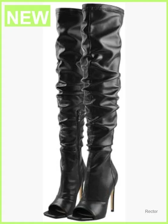 Stiletto Heel Thigh High Boots Wide Calf Rhinestone Lace Up