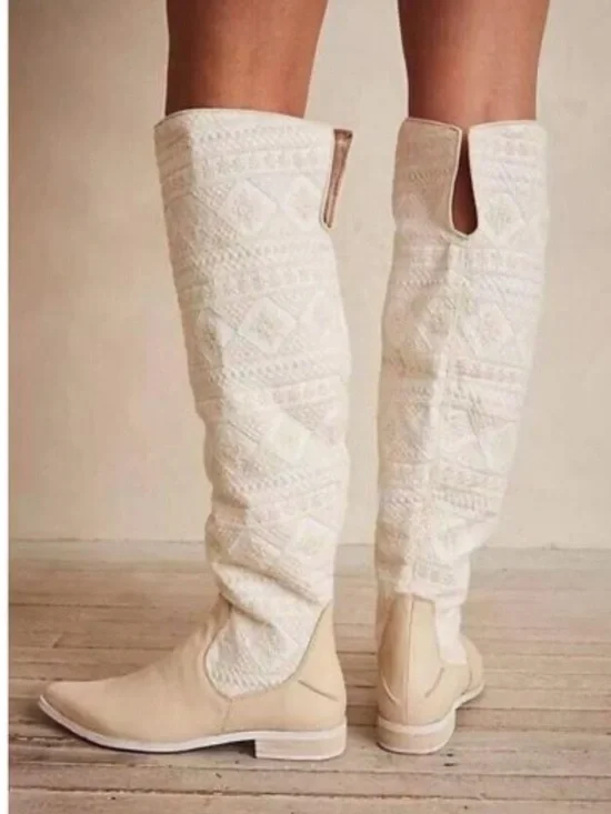 New Free People Bren Textile Slouch Knee High Lace Boots