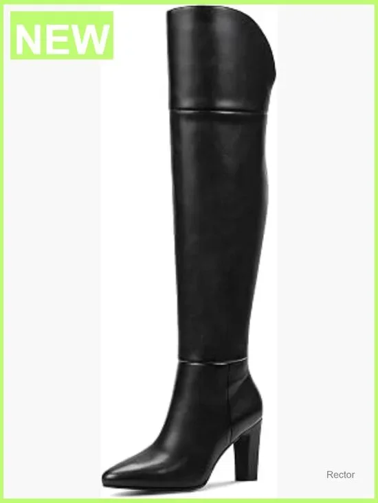 Thigh High Over the Knee Boots with Chunky Heel Pointed Toe Side Zipper