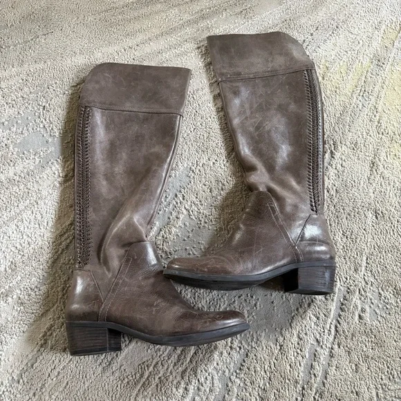 Vince Camuto Bendra tall Boots over the knee gray brown Distressed Leather 9.5