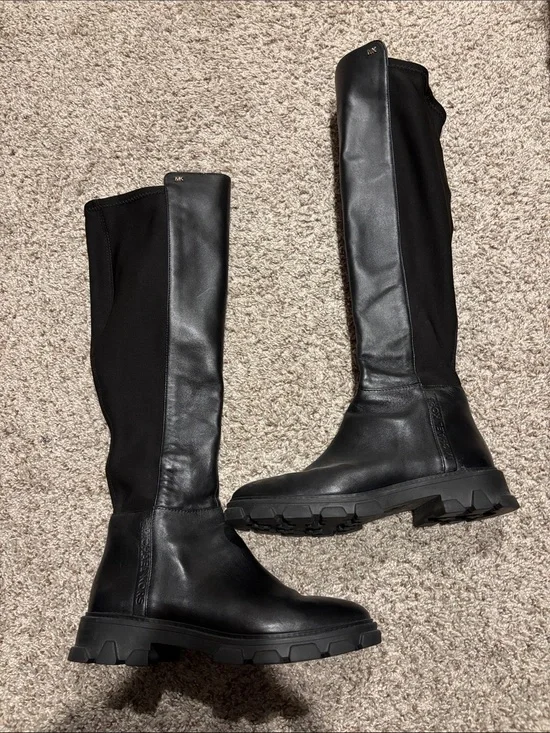 Michael Kors Black Leather Over-the-Knee Lug Sole Ridley Boots NWOB