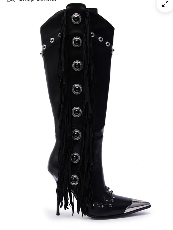 BLACK WESTERN POINTED TOE STILETTO BOOT 6