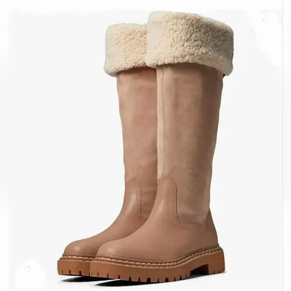 Splendid Antonia faux fur trimmed warm sand leather boots‎ Women's size 8 new!!