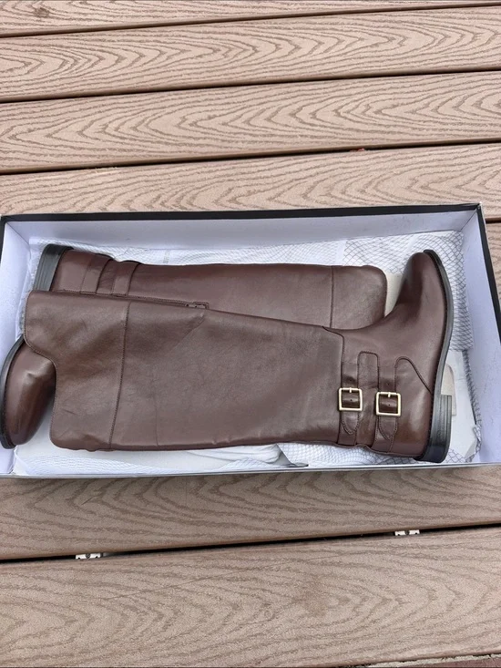Bronx and Banco Tall Brown Leather Riding Boots with Buckles