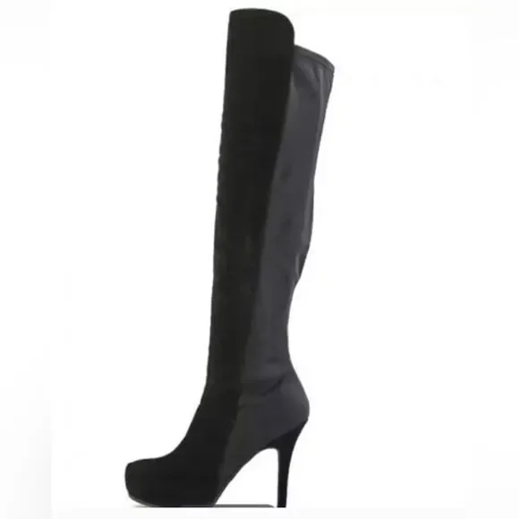 Dollhouse black faux suede heels platform over the knee boots 9