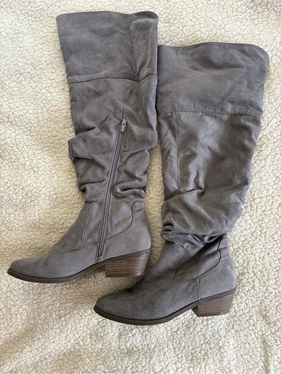 Francesca's Collections Over-the-Knee Slouch Suede Zipper Boots - Gray