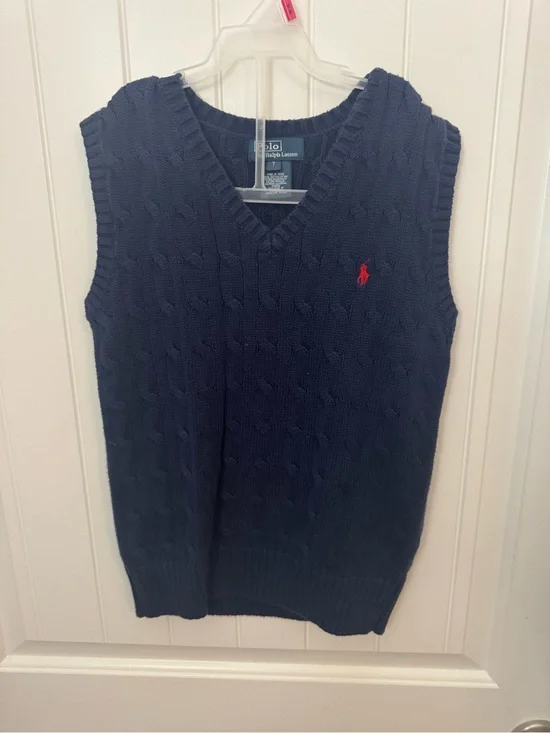 Polo by Ralph Lauren boys Navy Cable-Knit V-Neck Sweater Vest size 7