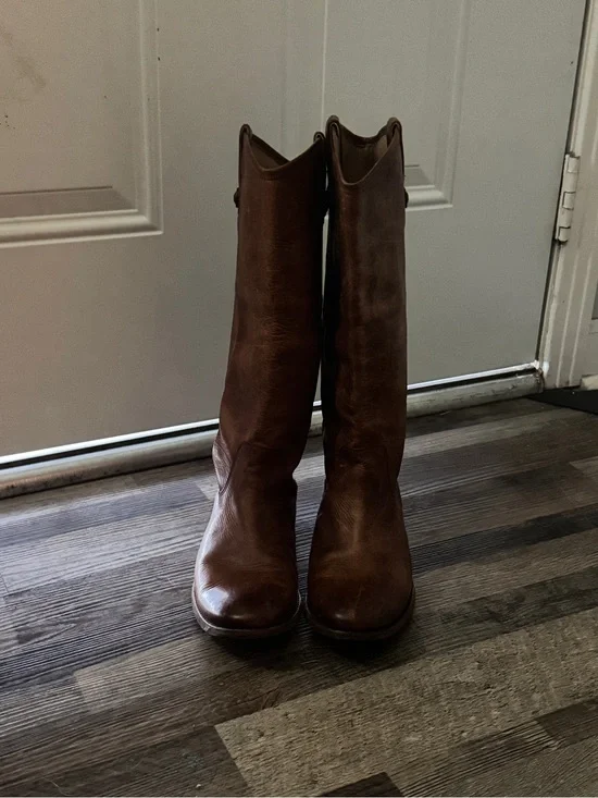 Women's Frye Tall Leather campus Boots - Brown, size 9 extended calf