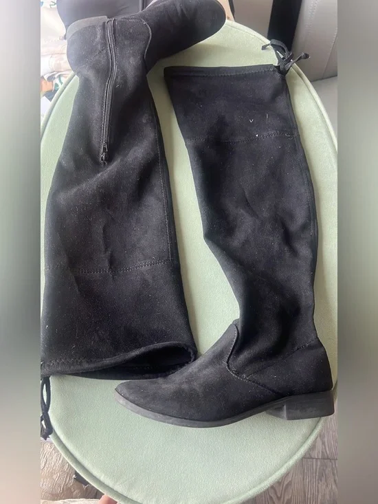 Women’s Black Suede Over-the-Knee Boots with Side Zip size 6