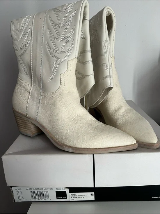 Dolce Vita White/Cream Embossed Western Boots
