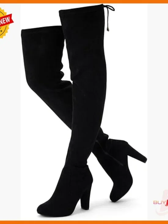 Women's Suede Thigh High Over Knee Boots with Chunky Heel Inner Zipper