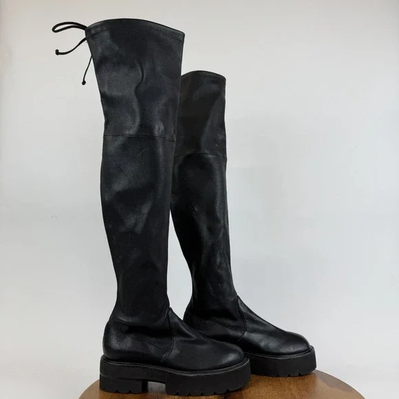 Womens Stuart Weitzman Lowland Ultra Lift Black Leather Over The Knee Boots Sz 5