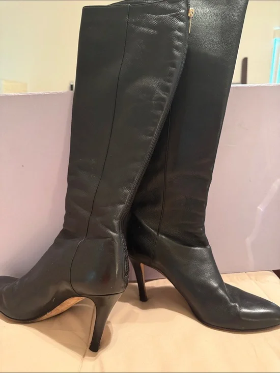 Jimmy Choo Black Leather Over-the-Knee Stiletto Boots
