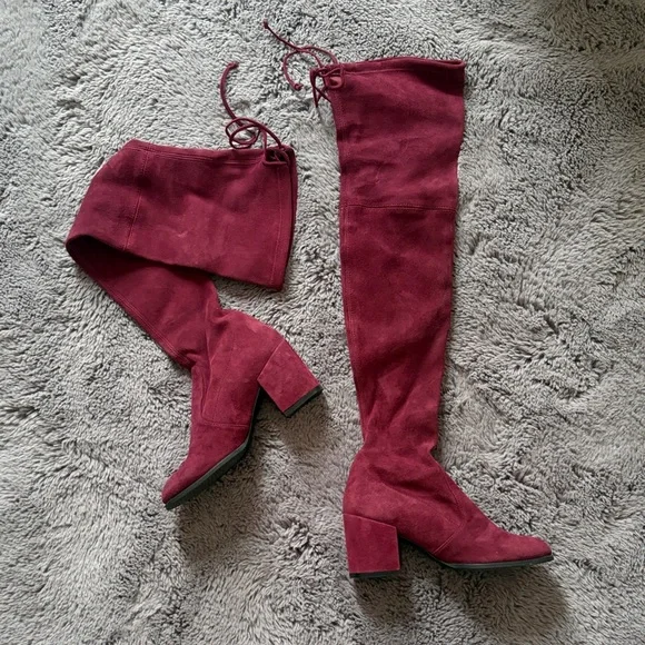Stuart Weitzman Tieland Over The Knee Heeled Cabernet Suede Boot