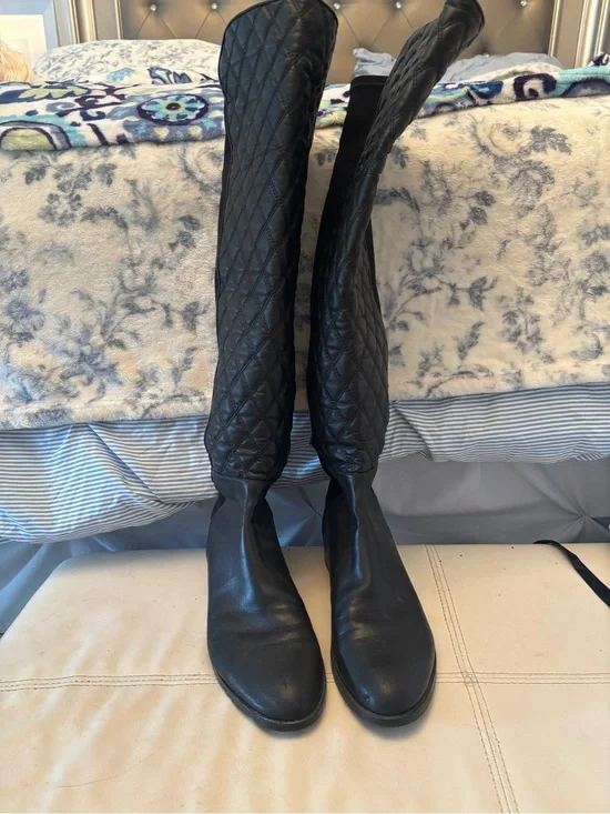 Stuart Weitzman Quilted Over-the-Knee Black Leather Boots