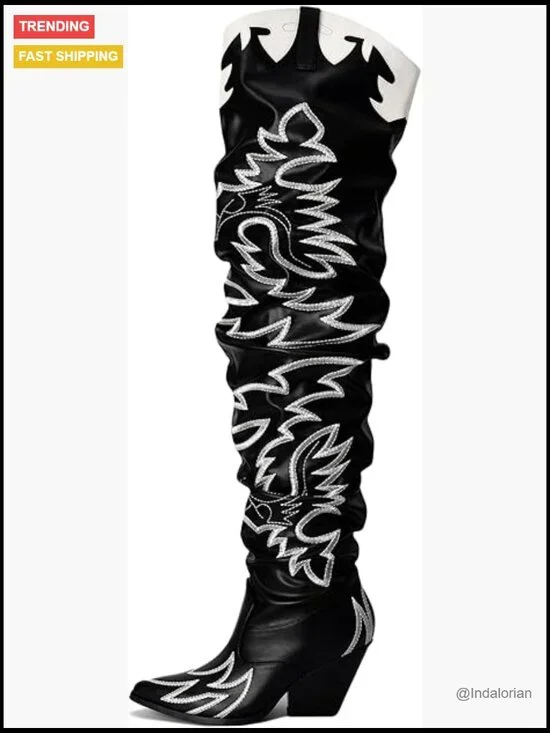 Women's Western Thigh High Over The Knee Cowboy Boots Chunky Block Heel
