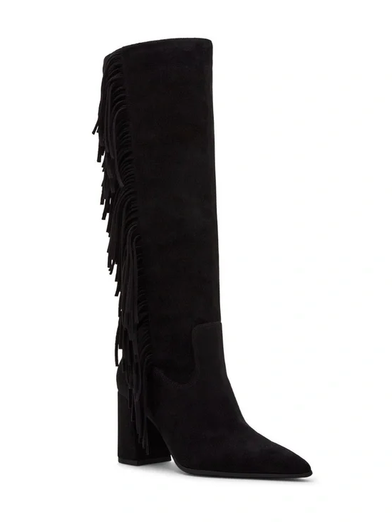 Madden Girl Black Suede Fringe Over-The-Knee Boot