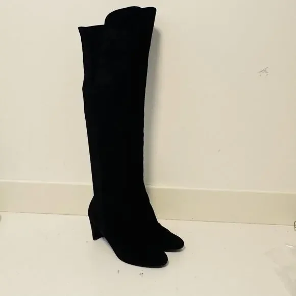 Stuart Weitzman Boots Womens 8 Black Suede Over The Knee Sock Stretch Heel