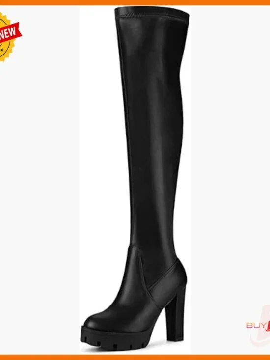 Platform Over Knee High Boots Chunky Heel Faux Leather Winter