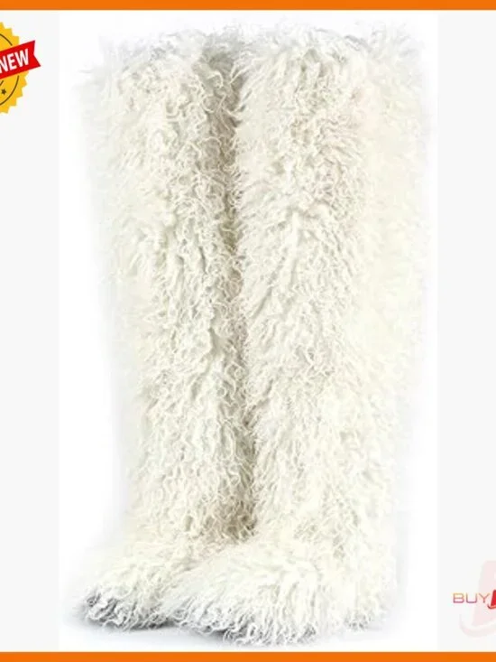 29-Inch Over-the-Knee Faux Fur Boots Flat Sole Winter Women's Shoes
