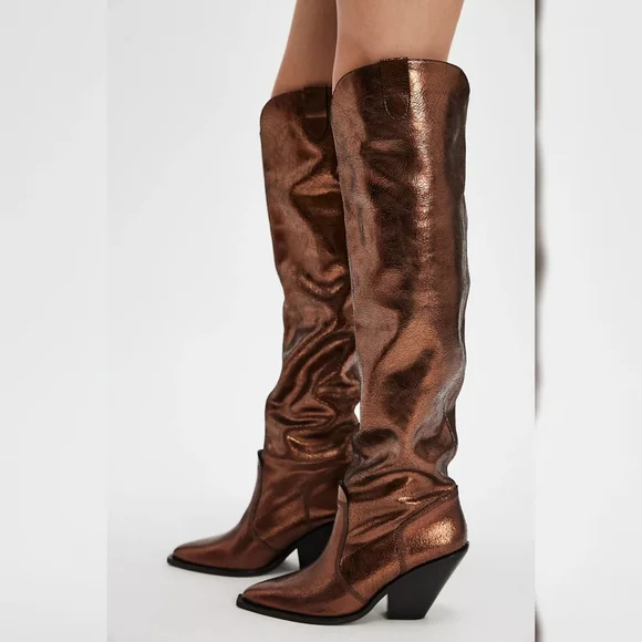 Free People Triple Crown Over the Knee Boot Bronze‎ Metallic Women's Size 8