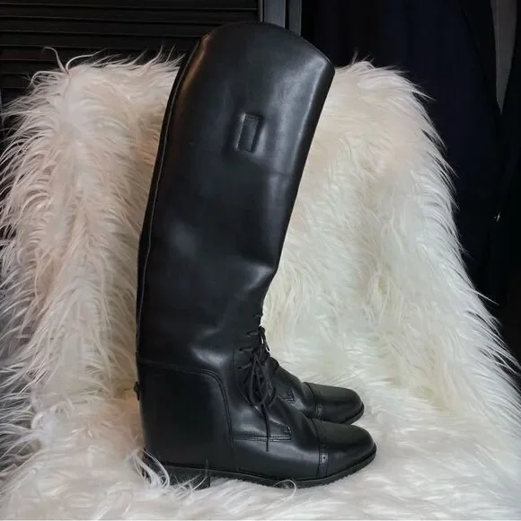 AMAZONAS Cavalier Lace Up Leather English Riding Field Equestrian Tall Boots 5R