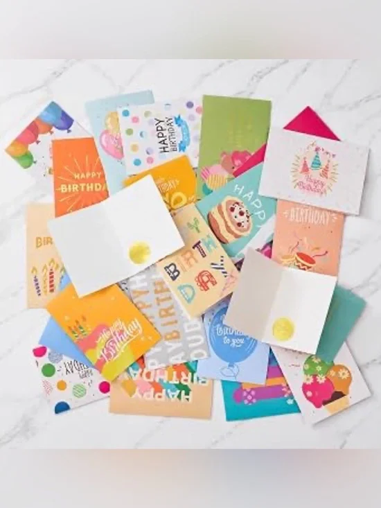 Happy Birthday Card Set 24 Assorted Cards Envelopes Gold Stickers New