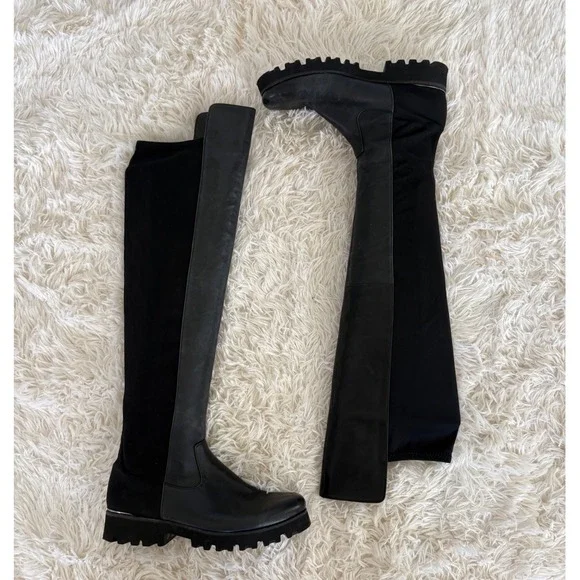 Donald Pliner Black Over the Knee Boots Lug Sole Thigh High Stretch Boots‎ 6.5