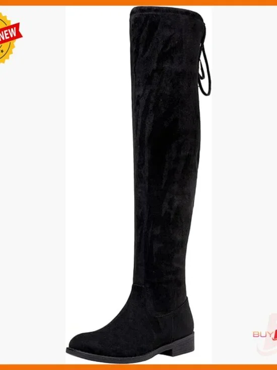 Women's Suede Over The Knee Boots Low Flat Heel Thigh High