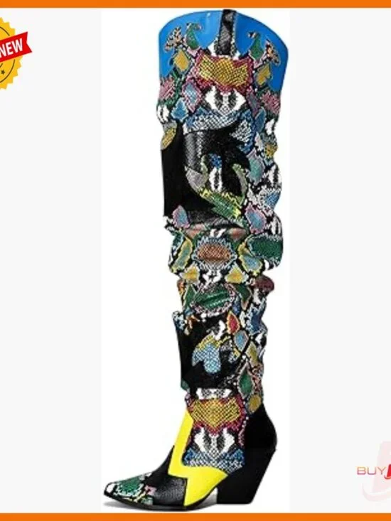 Women's Thigh High Western Boots with Chunky Heel Slip Resistant