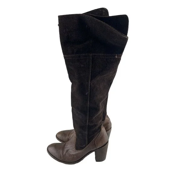 BOGO Miz Mooz Brown Suede Over Knee Heel Boot Mid Zip Pull On Leather 38 7.5-8