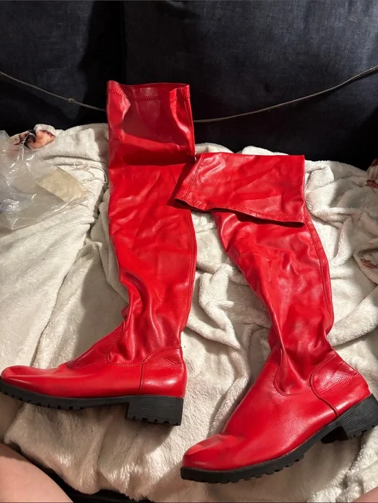 Red Over-the-Knee Women's Boots