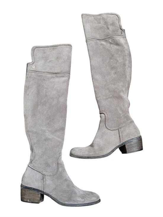 Vince Camuto Baldwin Gray Suede Leather Tall Suede Over The Knee-High Boots