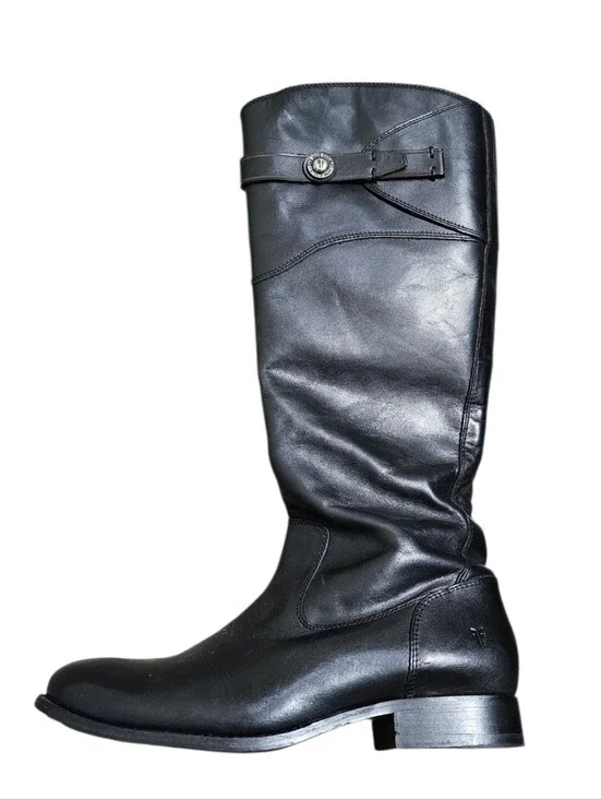 Frye Molly Button Black Leather Tall Knee-High Riding Boots Size 9