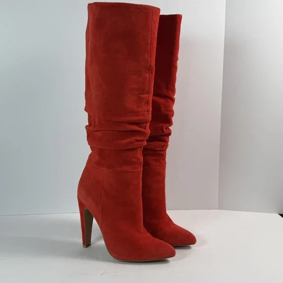 Steve Madden Over Knee Boots‎ Womens Size 6 Red Suede Slouchy Stiletto Carrie