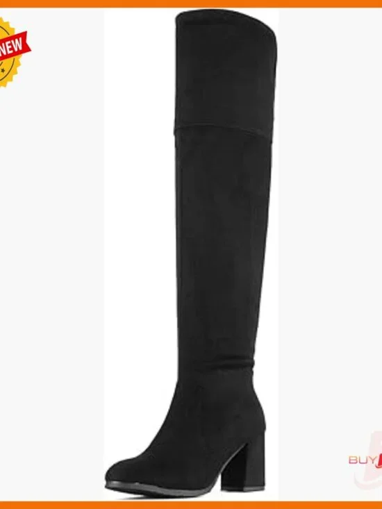 Stretch Microsuede Over-The-Knee Boots with Block Heel, Half-Zipper Closure
