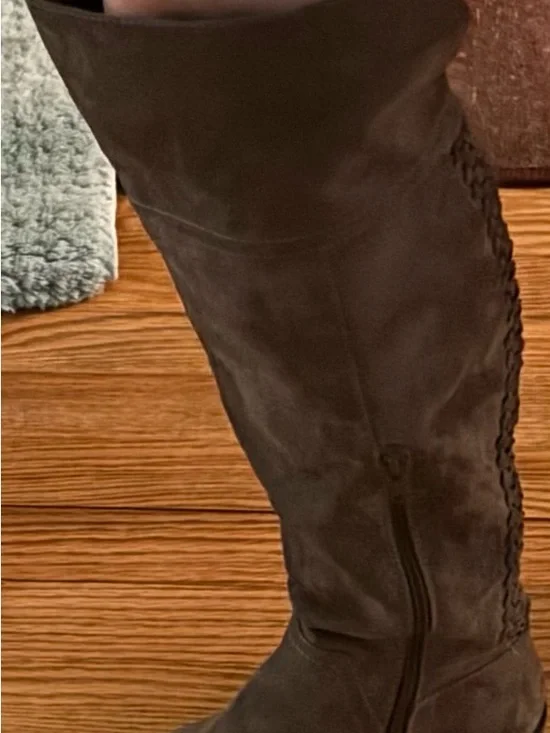 JustFab Chocolate Brown Over-the-Knee Suede Boots with Braided Side