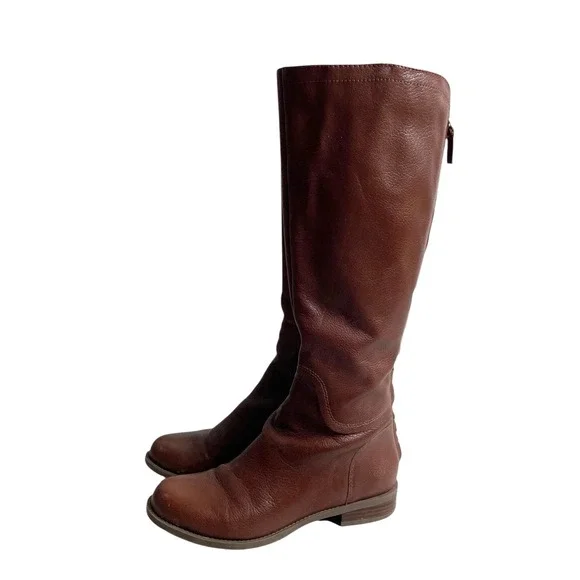 Nine‎ West Contigua leather tall knee riding boots Size 5.5 cognac brown